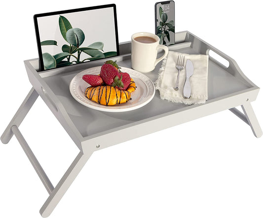 Extra Large Wood Bed Tray, Lap Tray, Lap Desk with Phone Holder - Fits up to 17.3 Inch Laptops and Most Tablets - Calming Gray - Style No. 78105