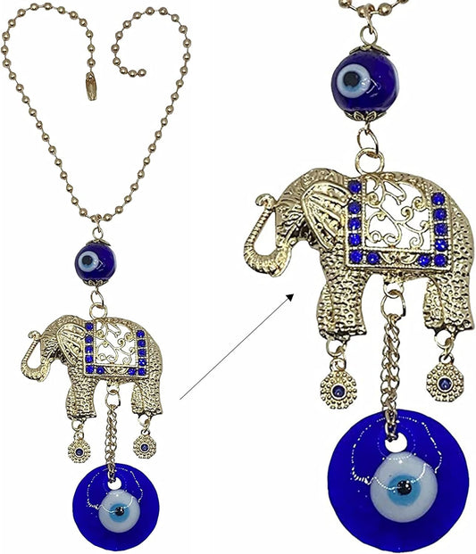 Elephant Keychain with Crystal - Decorative Evil Eye Keychain for Blessing and Goodluck Charm - Elephant Bag Charm, Rear View Mirror Accessories, Office and Home Decor (Gold)