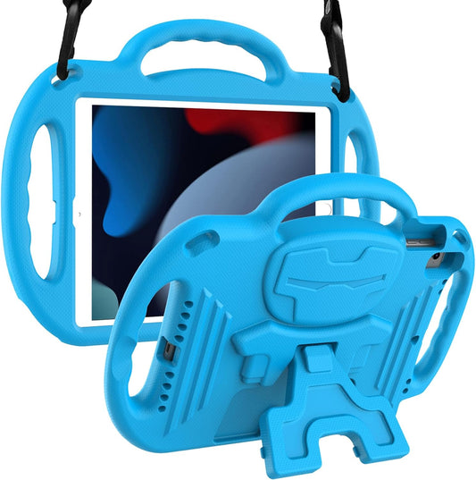 Kids Case for Ipad 9Th/8Th/7Th Generation (10.2 Inch, 2021/2020/2019), Ipad 10.2" Protective Case with Shoulder Strap Handle Stand for Ipad 7Th/8Th/9Th Gen, Blue